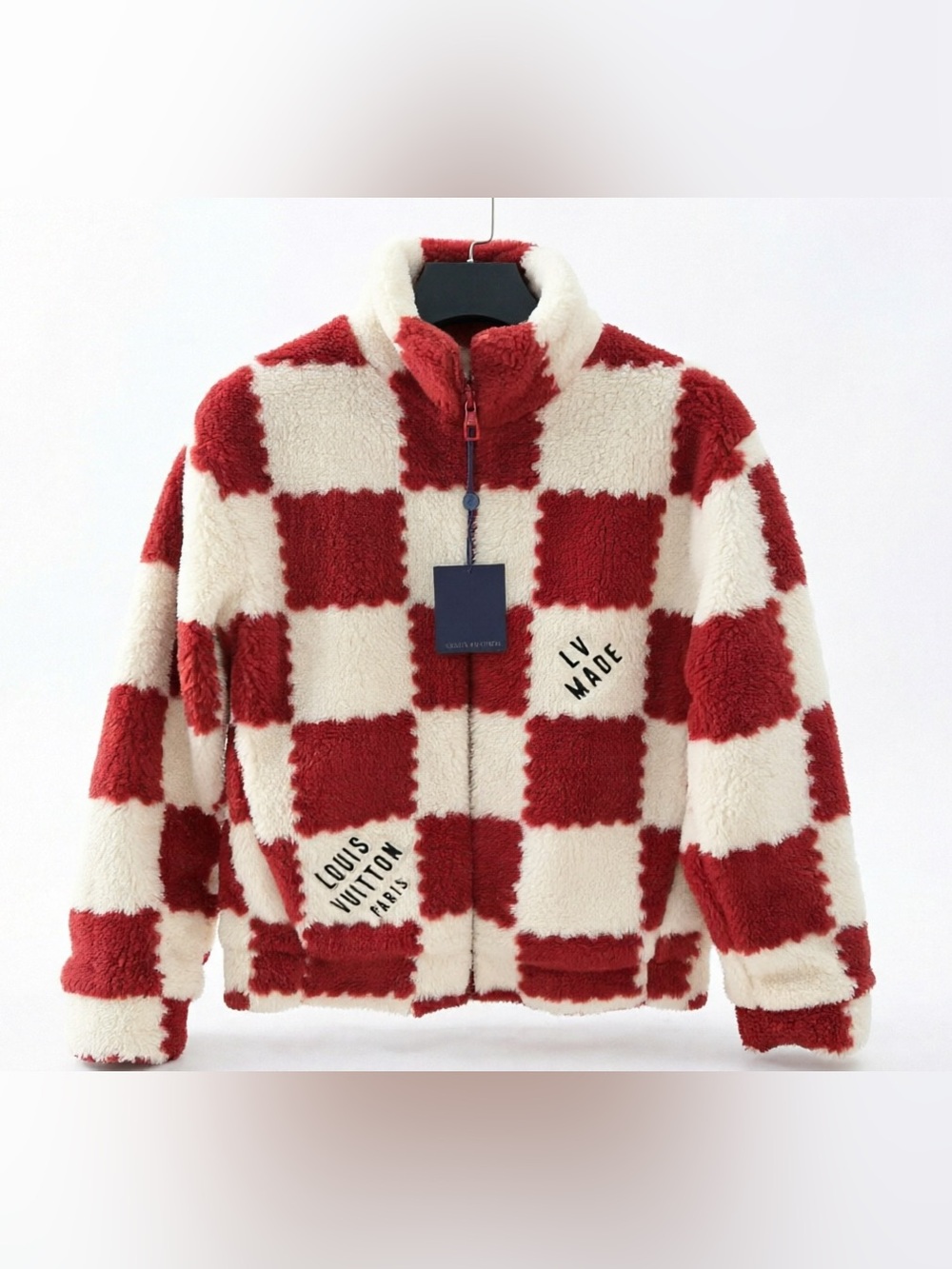 Louis Vuitton Red & Cream Checkered Fleece Zip Jacket